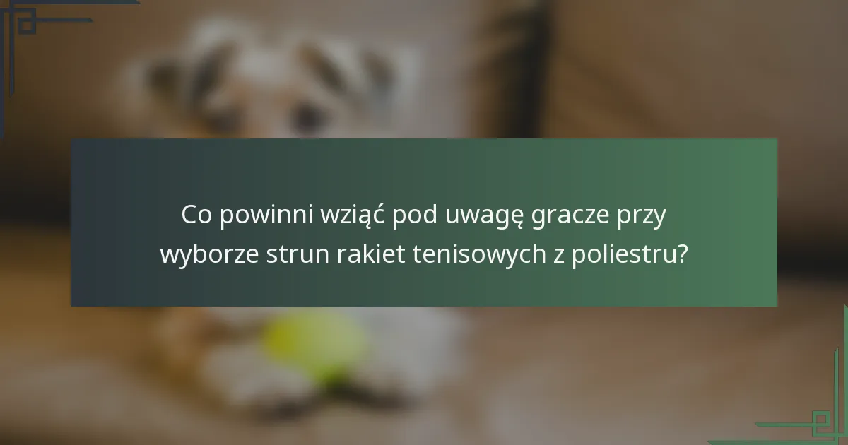 Co powinni wziąć pod uwagę gracze przy wyborze strun rakiet tenisowych z poliestru?